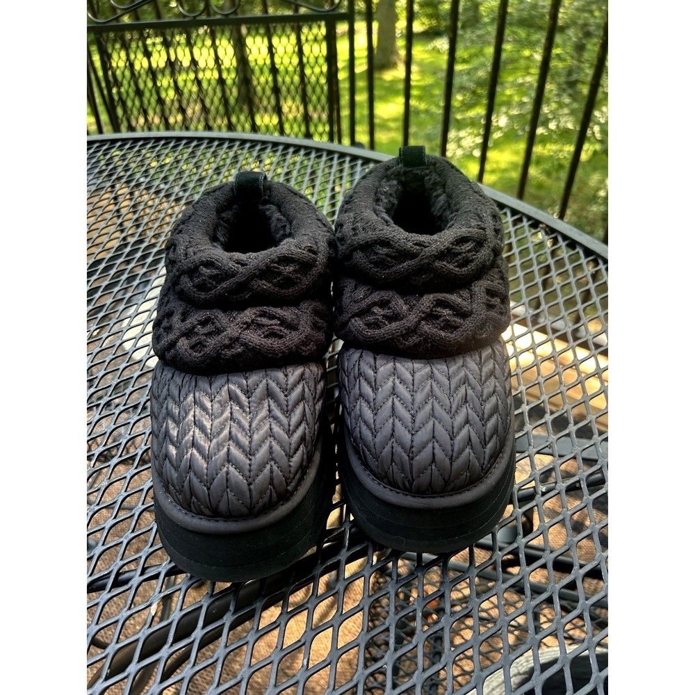 Ugg Villa Cable Knit Platform Slippers Plush Modern Scandi Minimal Black Size 8